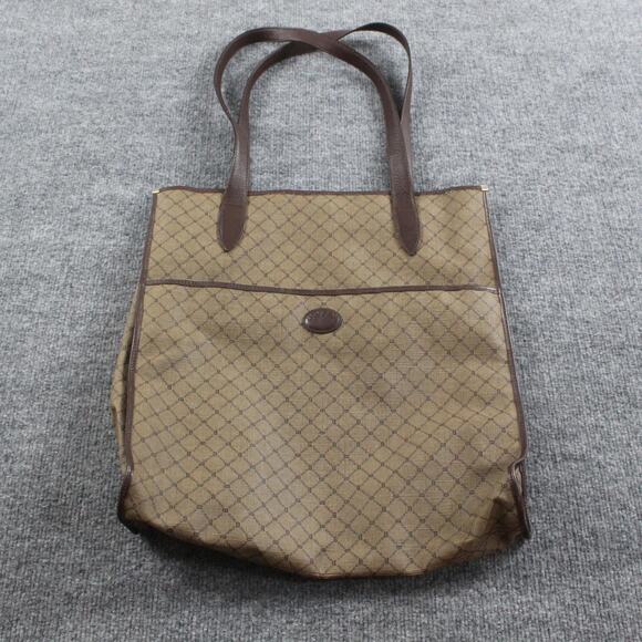 Bally Tote Bag Brown Tan Monogram Leather Trim Shoulder Vintage Luxury - Picture 1 of 8